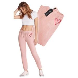 NEW! Wildfox Knox Sketchy Heart Jogger Sweatpants Pink Size Medium